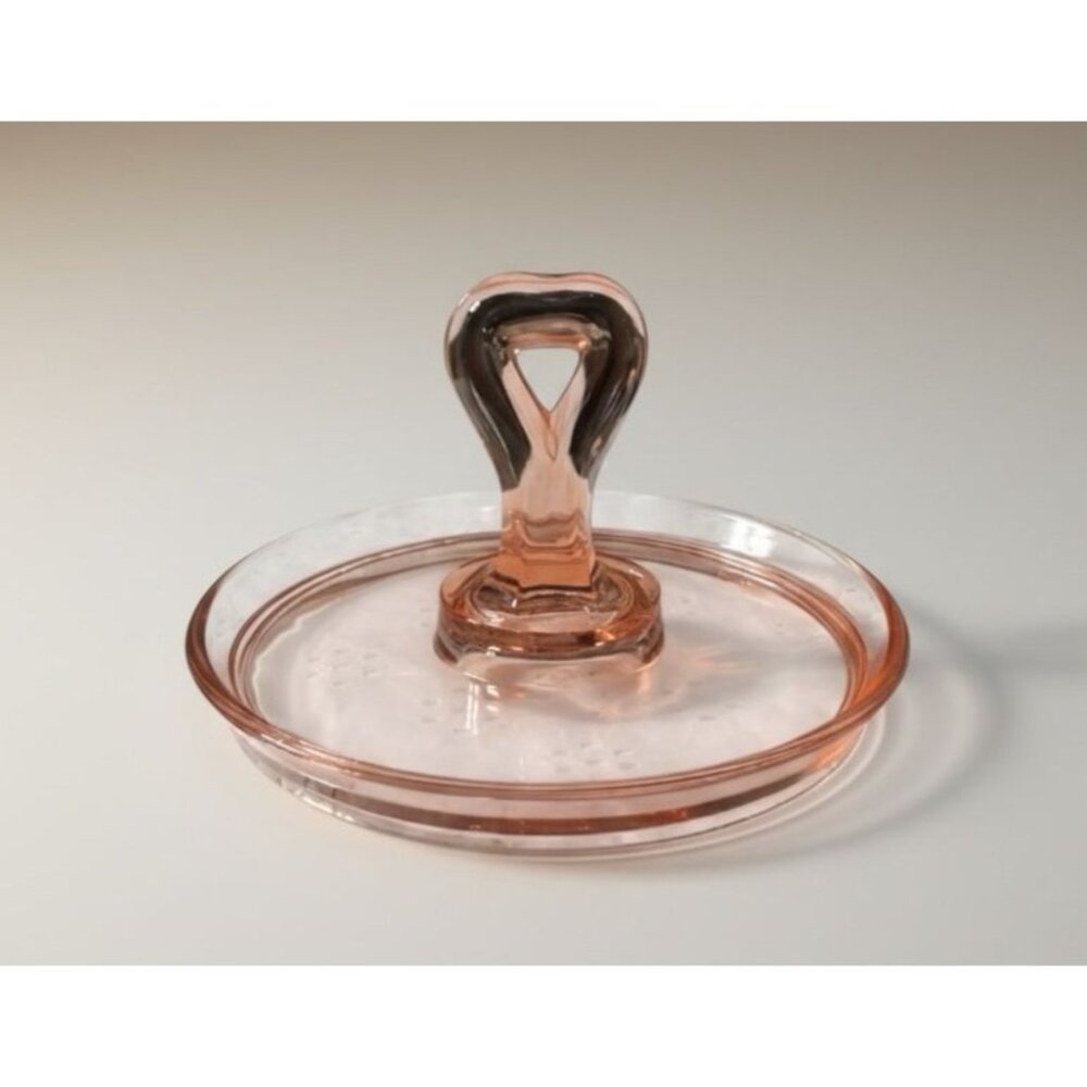 L.E. Smith Pink Depression Glass Trinket Dish with Heart Handle